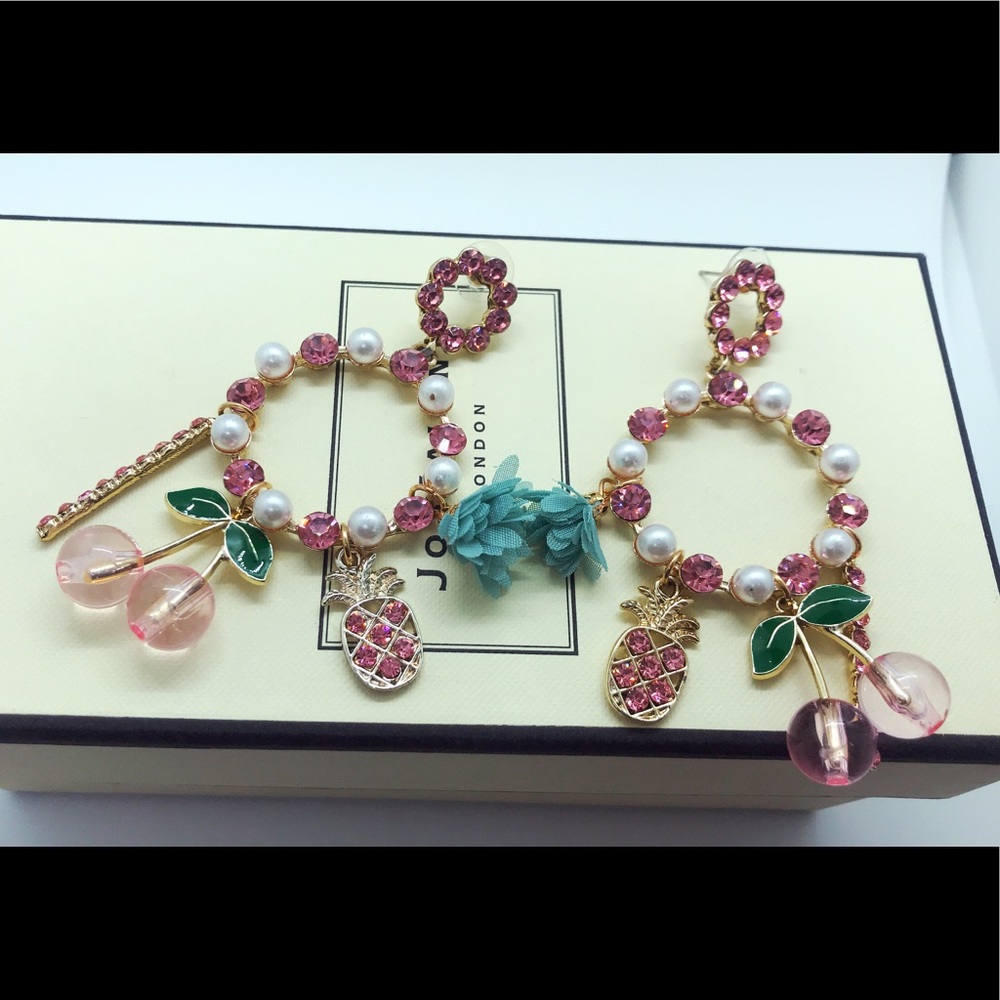 Flower With Pink Cherry Drop Stud long Earrings